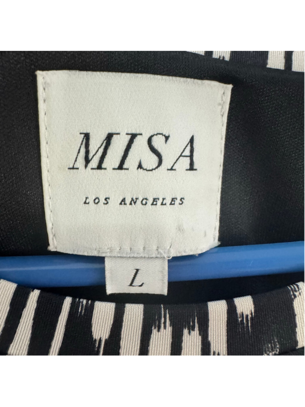MISA Los Angeles Women's Midi Sheath Dress Size L Black White Chevron Print - Picture 4 of 11